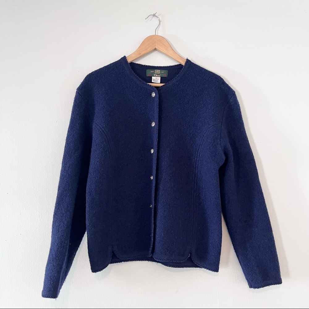 Vintage Orvis Wool Cardigan with Silver Buttons Size 14